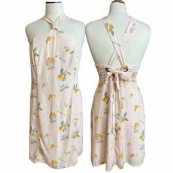 Y-neck Orange Print Linen Mini A-line Dress by wild fable - Picture 7 of 8